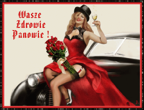 Kobieta w czerwonej sukni wasze zdrowie panowie